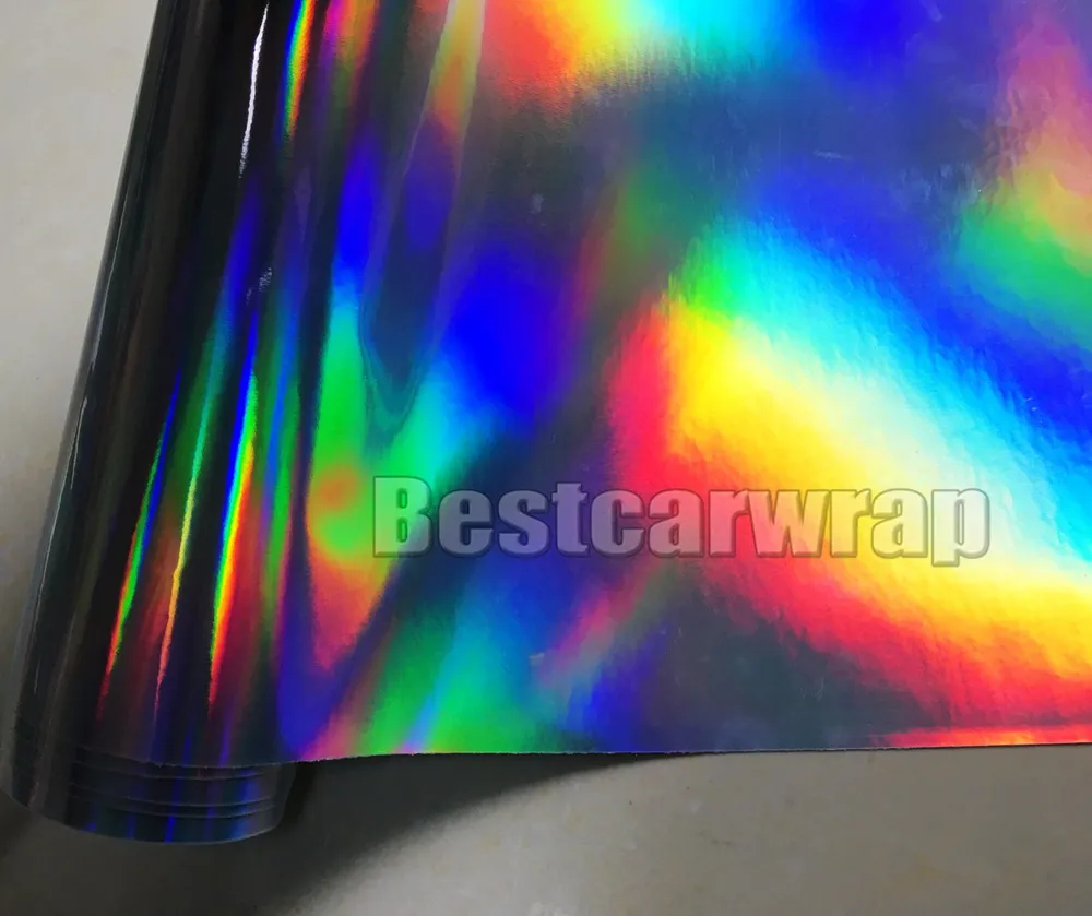 Arco-íris de prata cromo holográfico vinil carro filme adesivo de filme com liberação de ar Neochrome carro inteiro cobrindo folha Tamanho: 1.52 * 20m / rolo