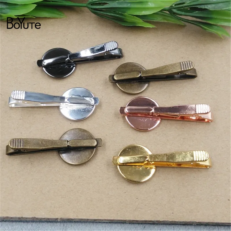 BoYuTe 7 DIY base chapeado redondo 16MM 18MM 20MM Cabochão Tie clip em branco Bandeja Bisel resultados da jóia Componentes GBR