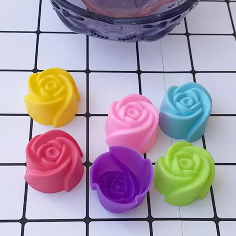 Diameter 5cm Silikon Cupcake Fodral Rose Shaped Cake Bakmögel Kopp Set Kök Hantverk Verktyg Bakeware Pastry Tools Cake Fold