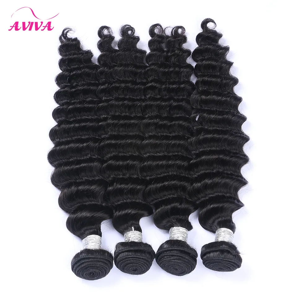 Lote Brazilian Deep Wave cabelo virgem encaracolado com fechamento brasileiro profundo cabelo humano tecida com fechos de renda extensões de cabelo remy