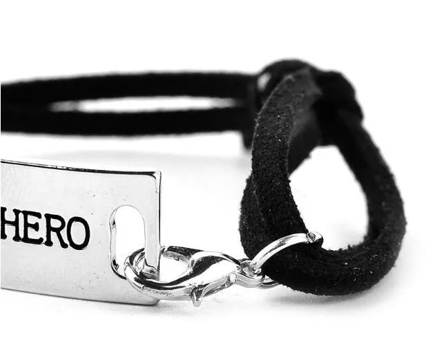 JLN Personalized Engraving Lettering Be Your Own Hero Long Bar Suede Leather Alloy Bracelet7034029