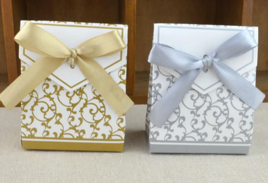 Wedding Favour Favor Bag Sweet Cake Gift Candy Wrap Paper Boxes Bags Anniversary Party Birthday Baby Shower Presents Box gold silvery