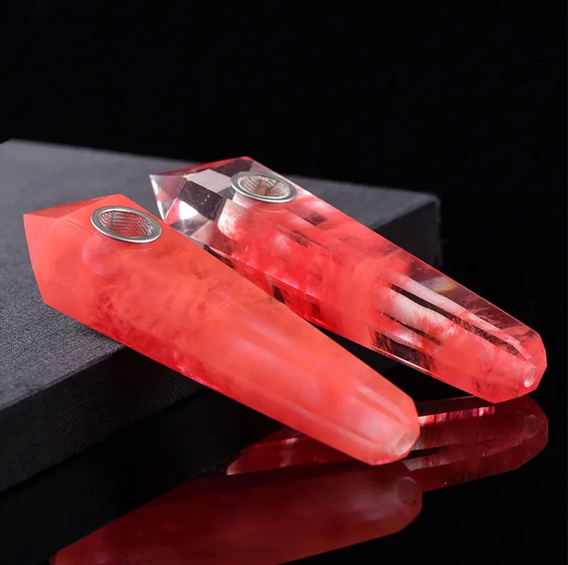 High Quality 100% Natural Quartz crystal Red Melting free smoking pipe with carb and 3 screens