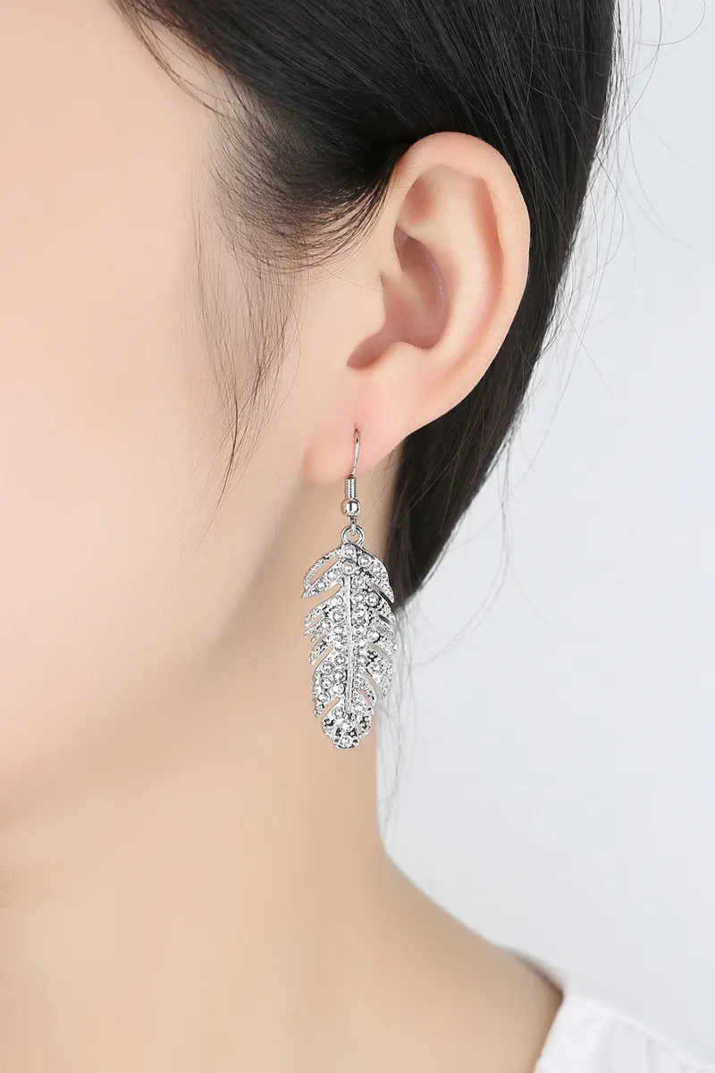 Het Bohemian Style Crystal Leaf Stud Errings for Women Party Queen Gold Sliver Jewelry Wholes Gift