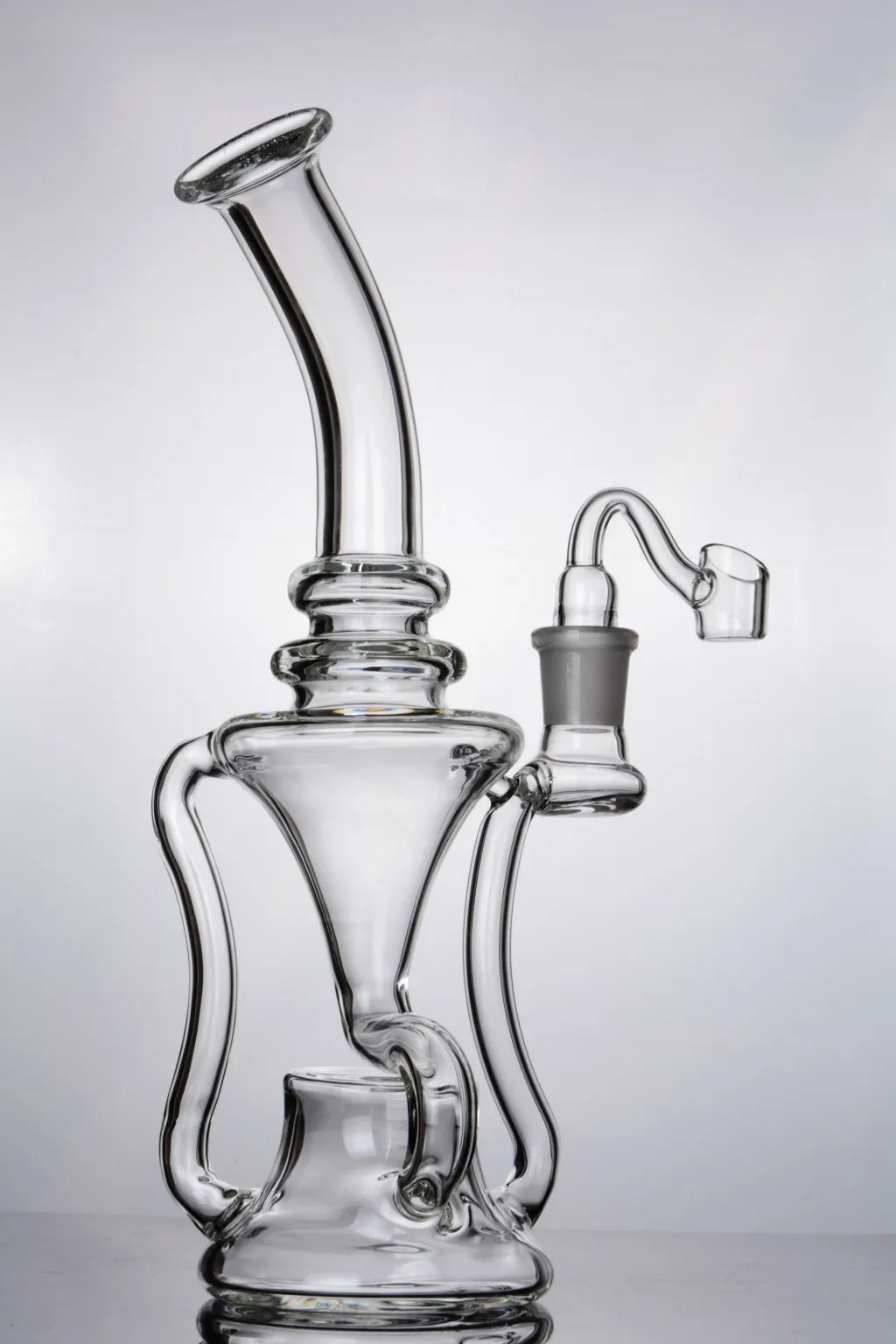 Unique Hourglass Bongs Thick Clear Shisha Glass Bongs with Tornado and Cyclone Recycler Glass Free Shipping