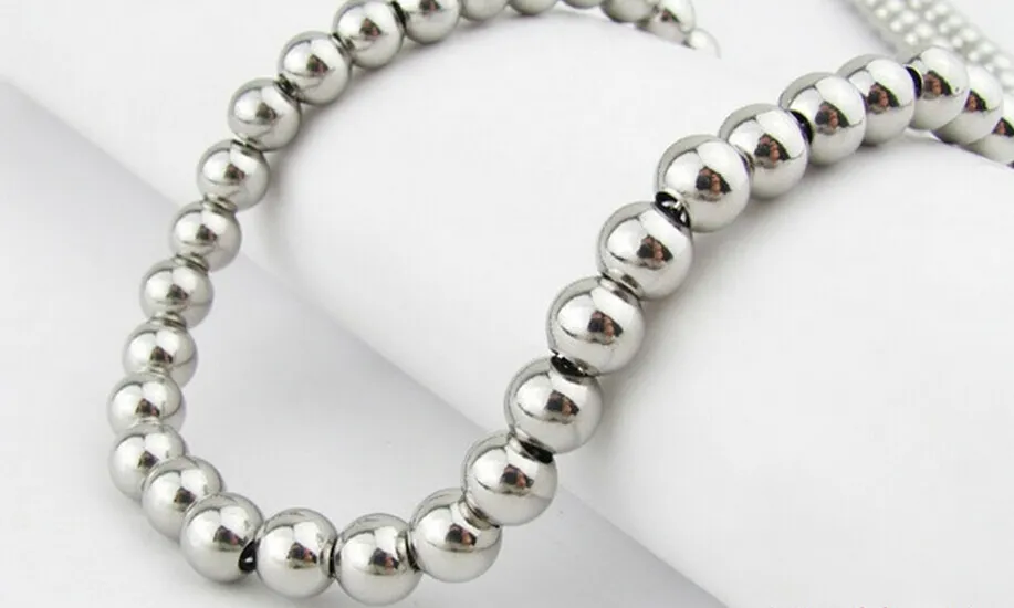 Pure Handmade Jewelry Stainless Steel men's Boys women Fashion Necklace Solid Ball Bead chain silver tone 6mm 8mm 4mm wide c274d
