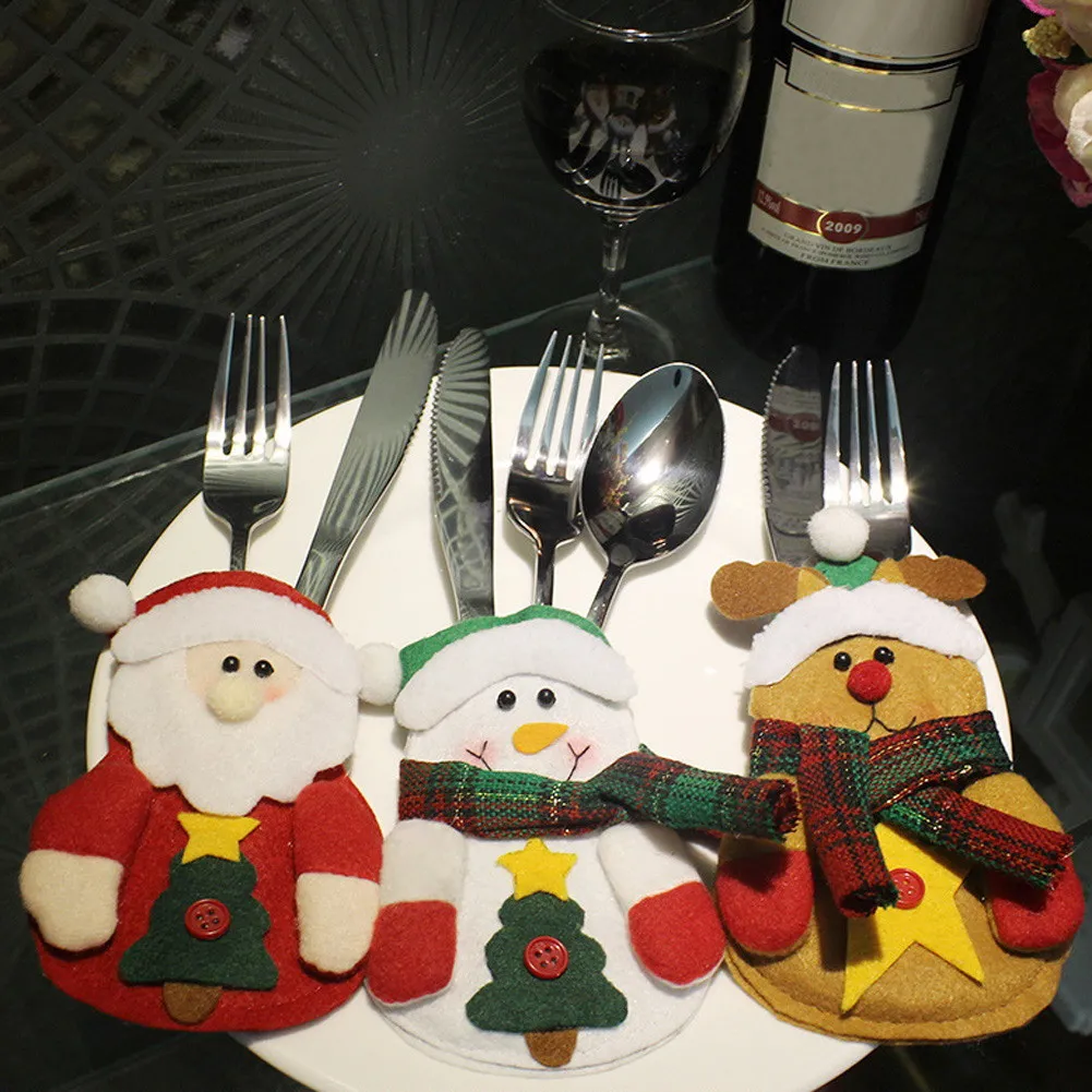Christmas Tableware Bags Dining Restaurant Table Christmas Decoration 3styles snowflake Knife Fork Holder Socks Tableware Bags