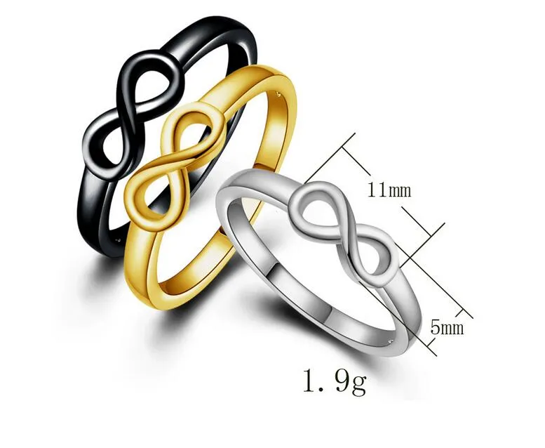 Mode homme femme bague Infinity 8 mots argenté noir bague dorée amoureux bague taille US6-US10 livraison gratuite 