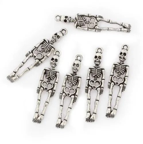 Navio gratuito 100pcs Antique Silva Human Skeleton Charms pendente para descobertas de jóias 39x10mm