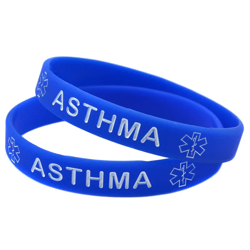 Asthma Kids Sport Medical ID Alert Bracelet with Blue Emblem for Children.  Size 6.5