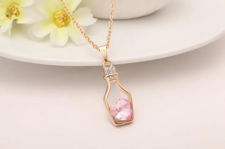 Bouteille à souhaits pour femmes. Collier en cristal en alliage de chaîne de clavicule de bouteille de dérive d'amour WFN051 avec chaîne ordre de mélange 20 pièces beaucoup