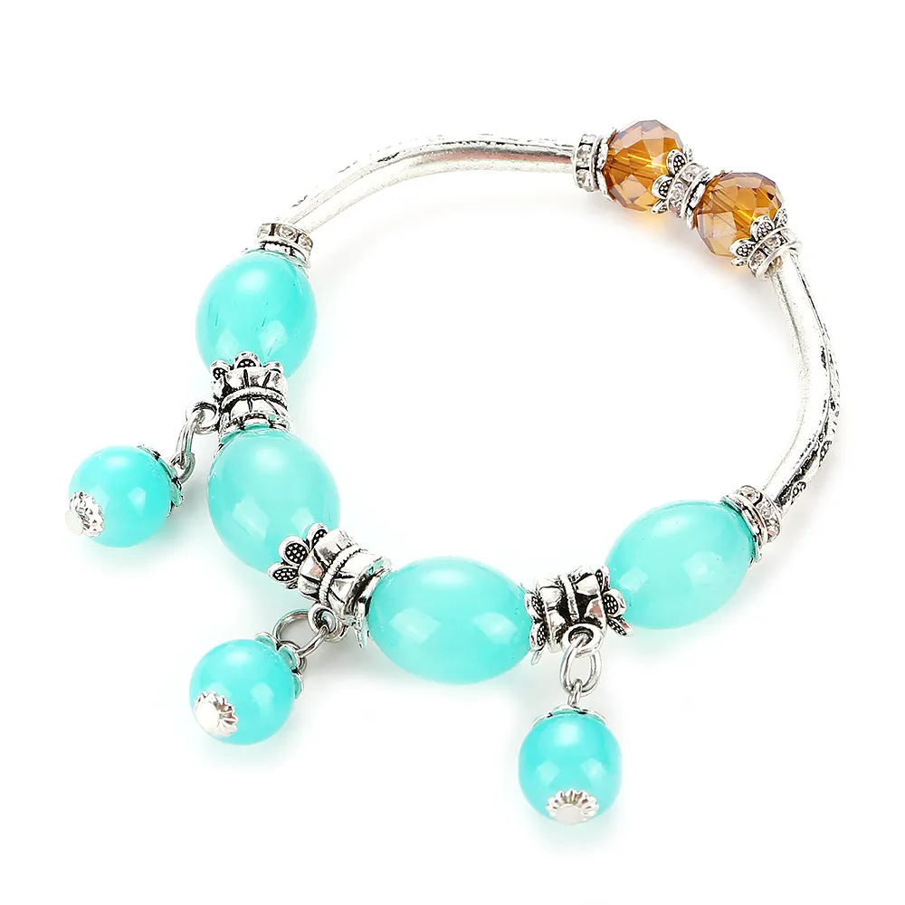 Venta caliente Imitación de ágata artificial brillante aleación de cristal pulsera femenina estilo étnico FB319 orden de mezcla 20 piezas mucho Pulseras con dijes