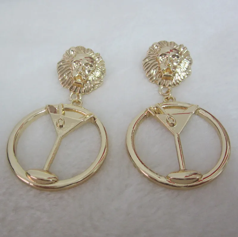 Fashion Brand Vintage Metal  head Stud earrings for women Punk jewelry 2017 Gold earrings pendant Club night party jewelry accessories