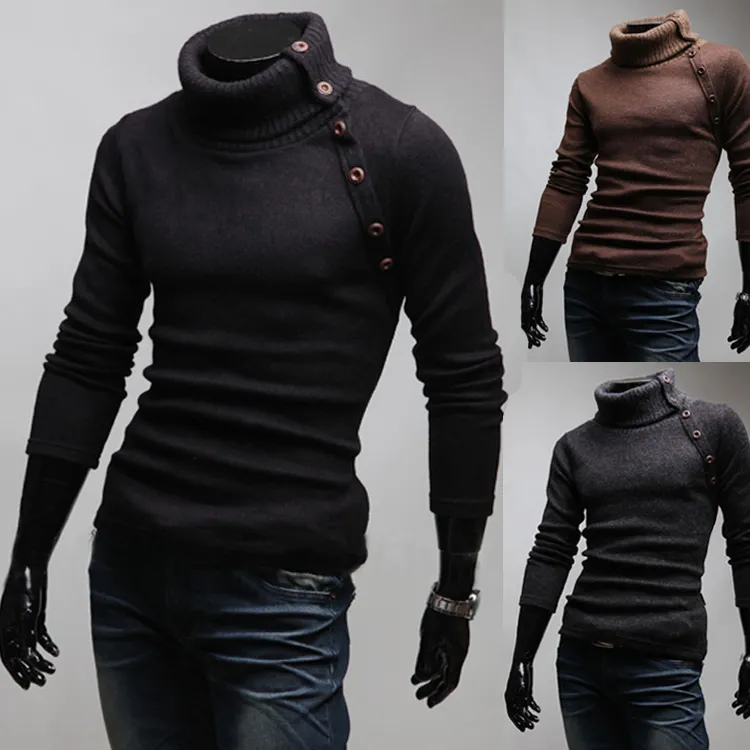 Sim Fit Design Boutons Chandails pour Hommes Automne Printemps Cool Pulls Vêtements Porter pour Homme Col Rabattu