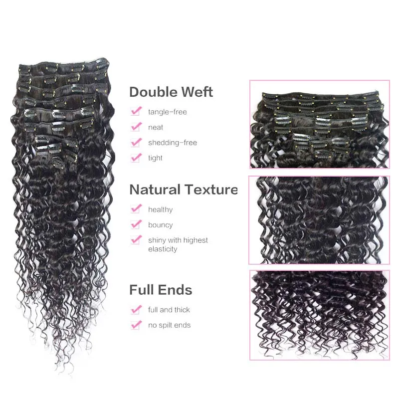 Afro Kinky Clip in Extensions 100g 4b 4c Virgin Thick Clip In Hair Extension Natural Hair