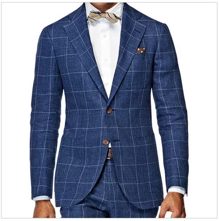 Traje básico de armario para hombre, traje ajustado con ventana, hecho a medida, azul marino, trajes a cuadros con ventana para hombre, traje de negocios elegante