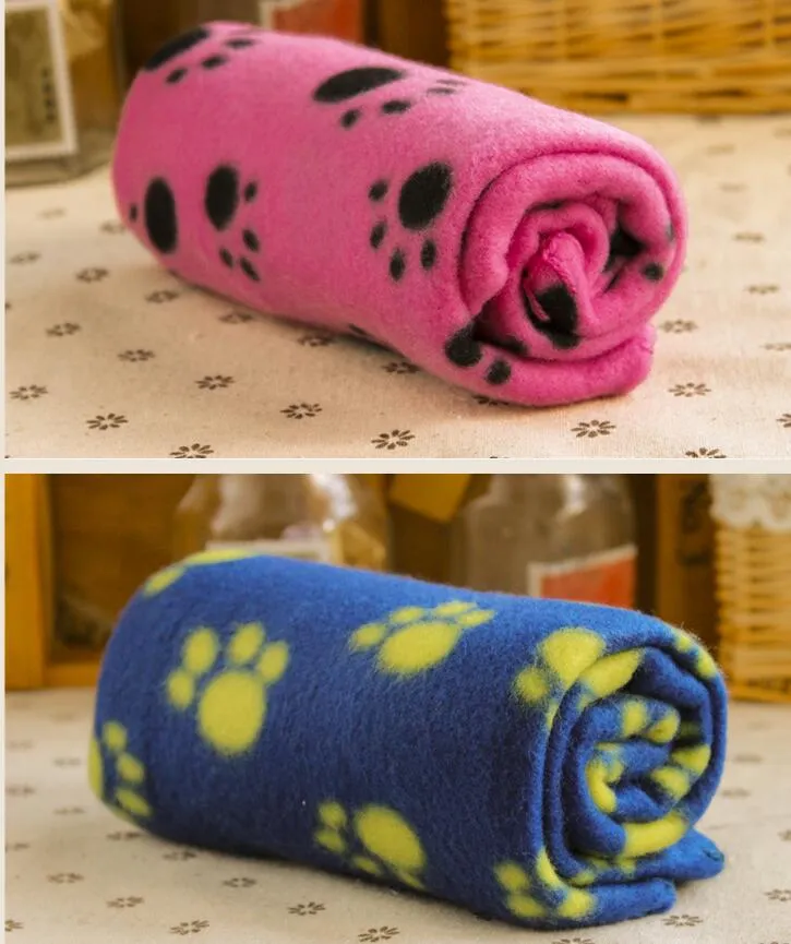 Cute Pet Dog Cat Blanket Paw Prints Soft Warm Fleece Bed Cover pet kennels mat pet sleeping bed pad