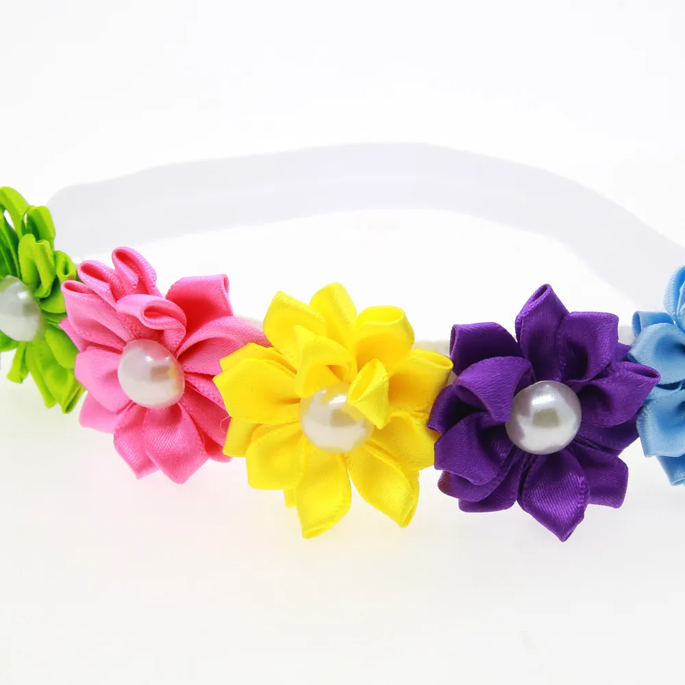 Wspaniała Rainbow Baby Headbands 2017 Satin Flower Girl Head Bands Kolorowe Niemowlę Berbeć Noworodka Mała dziewczynka Urodziny Boże Narodzenie Headpiece