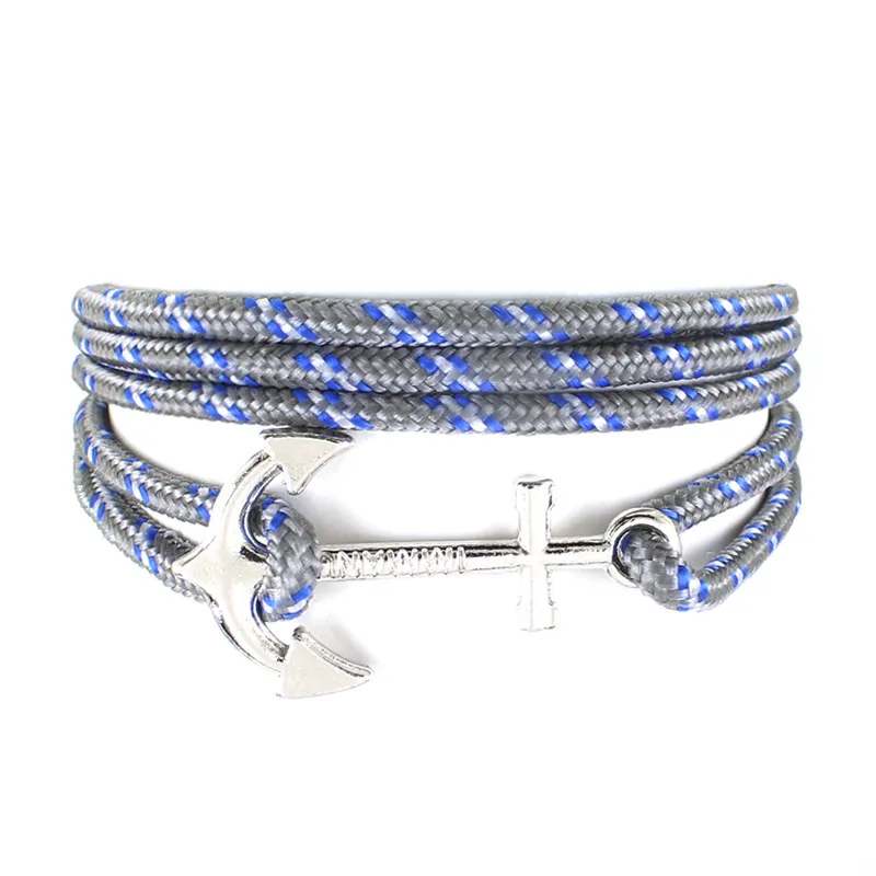 Moda nova pulseira de pulverização de prata âncora Mullayer Paracord corda pulseira para homens Esperança Bracelets da amizade Jóias Presente de joias Who7592949