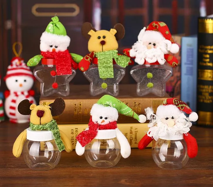 Christmas Candy Box Xmas Elk Santa Snowman Bear Dolls Topper Clear Sweet Boxes Container Kids Festive New Year Gift Wrap party decor