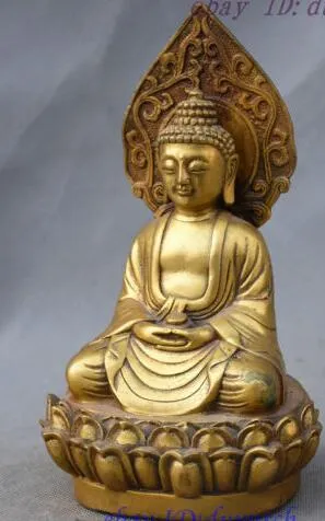 7" Tibet Buddhism Temple Bronze Gilt Amitabha Sakyamuni Shakyamuni Buddha Statue