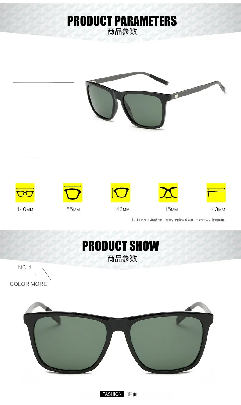 New Sunglasses Aluminum Magnesium Square Bright Color Polarized