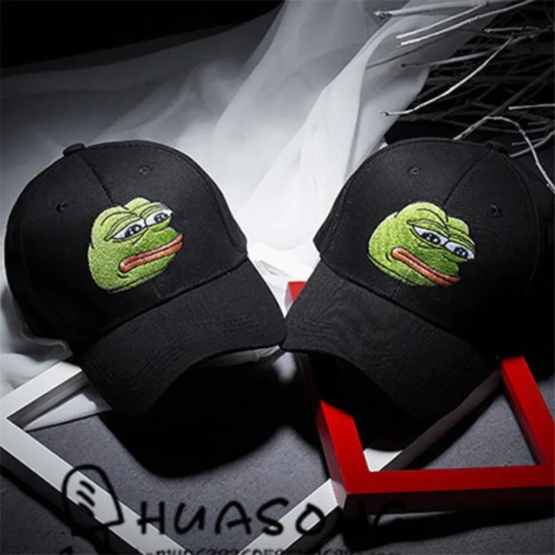 2017 nova moda unisex sapo verde cattoon padrão chapéus snapback bonés de beisebol bordados chapéu de sol chapéu de hip hop preto