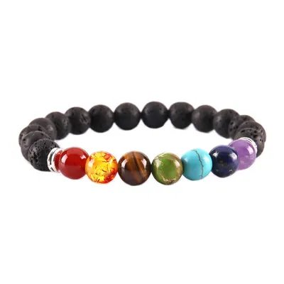 Buddha Mens Womens 7 Chakra Mixed Stone Healing Chakra Pray Mala Bracelet Lava Rock DIY Beads Jewelry Balancing Bracelets