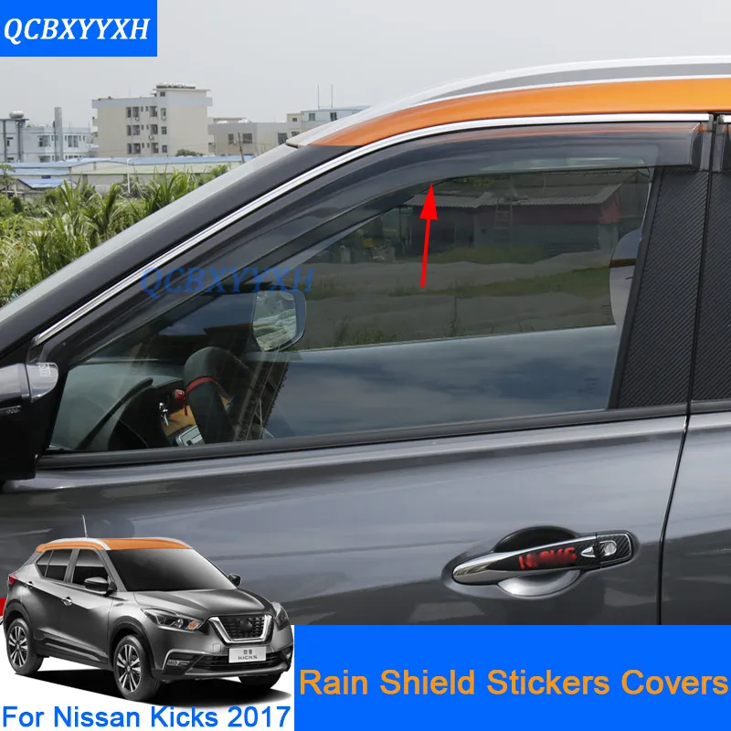 QCBXYYXH Estilo Do Carro Sun Visor ABS Toldos Abrigos 4 pçs / lote Viseiras Da Janela Para Nissan Kicks 2017 Sun Rain Shield Adesivos Cobre