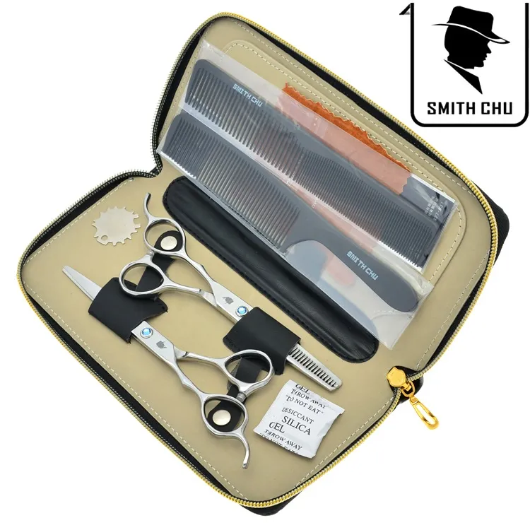 6.0inch Smith Chu vänsterhänt hår sax Högkvalitativ hårförtunning Shears Sharp Edge Saxar Barber Sax Stying Tools, LZS0043