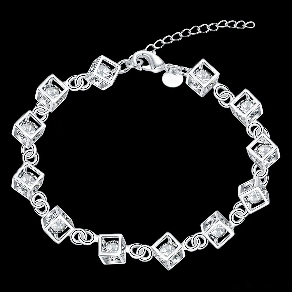 Promo petit prix ! Marque 925 Fille/Madame Pierres Colorées blanc gemme bracelet bracelet à breloques 925 Bijoux En Argent Sterling 