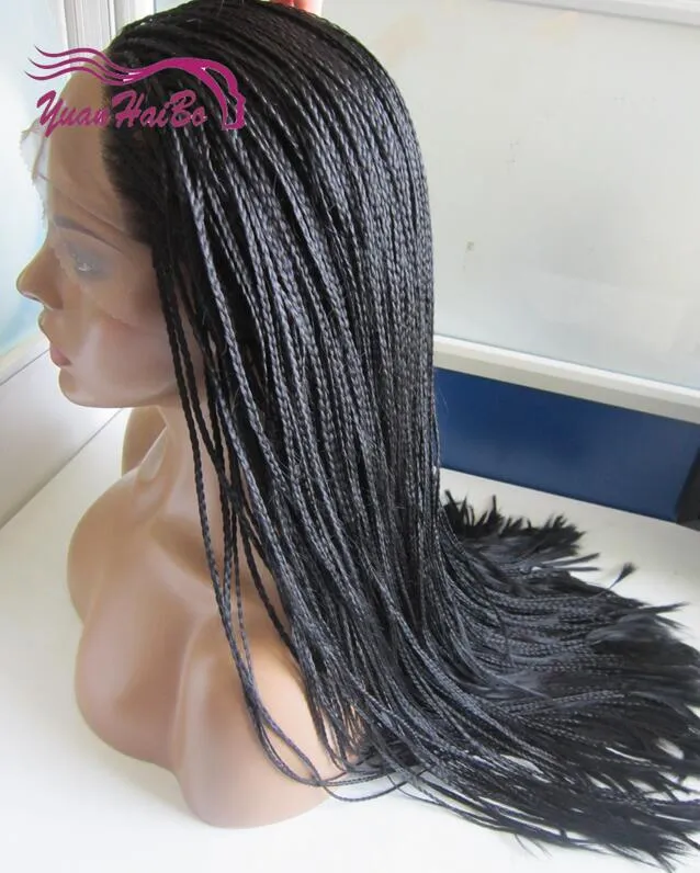 Syntetisk hårlåda Braid Lace Front Wigs Värmebeständig full hand flätad Glödig peruk för svarta kvinnor Gratis frakt