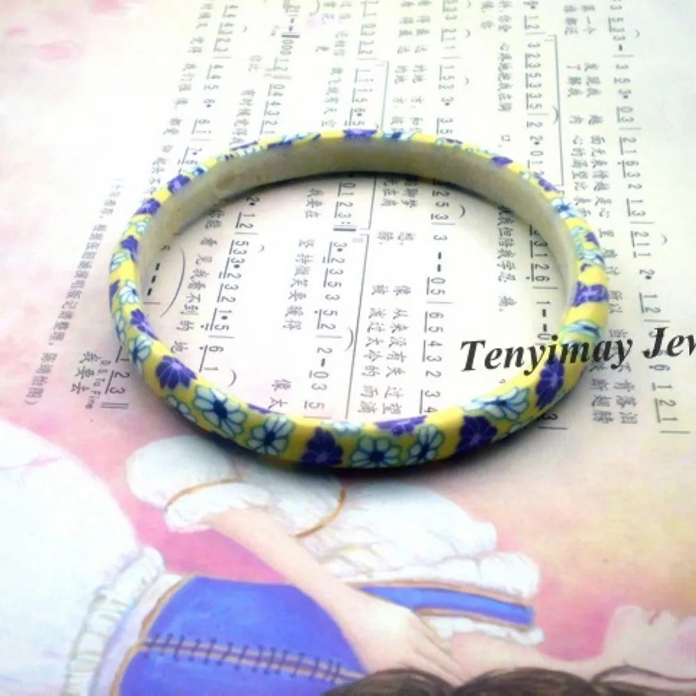 Mixed Color Bohemian Style Printed Polymer Clay Bangle For School Girls 8mm Width Wholesale 