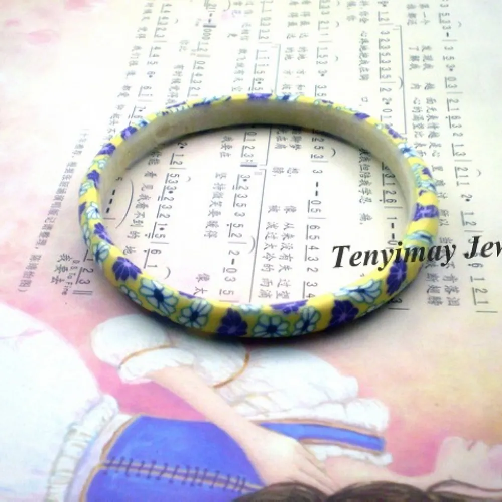 Mixed Color Bohemian Style Printed Polymer Clay Bangle For School Girls 8mm Width Whole lot284I