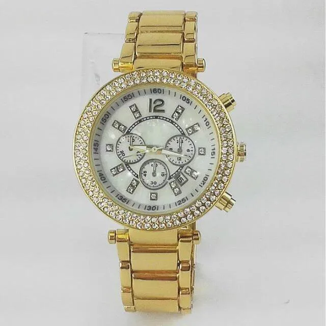 M brand diamond Japan movement quartz wrist Gold stainless steel Relojes Business fashion Men women Top quality golden silver wris204k