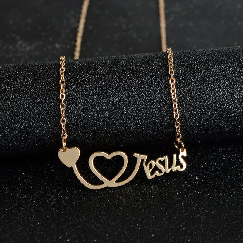 I Love Jesus Collana Ciondoli stetoscopio a cuore in oro rosa argento Credi gioielli di moda regalo di gioielli da donna