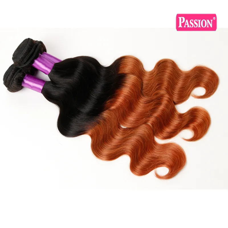 Ombre brasiliane bicolore castano ramato scuro capelli umani 3 pacchi brasiliani 1B / 33 # estensioni del tessuto dei capelli umani vergini dell'onda del corpo Offerte