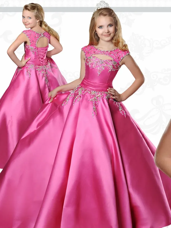 십대에 대한 미인 드레스 Sabrina 목과 바닥 길이와 2019 Ritzee fuchsia taffeta ball-gown pageant dress for girls 크기 12 레이스