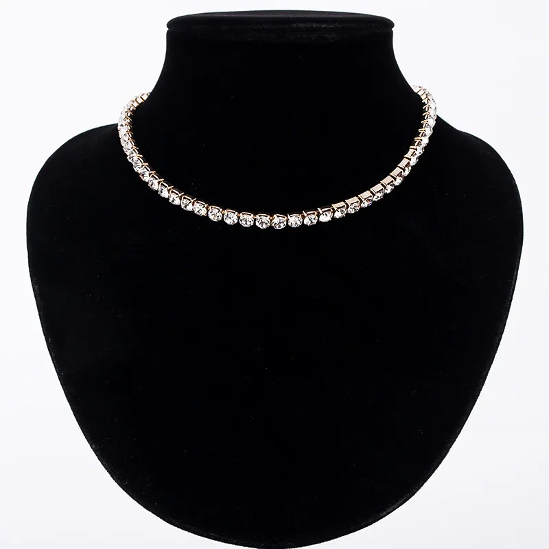 New Women Tennis Crystal Rhinestone Collar Necklace sliver Plated Chain Necklaces & Pendants for girl Wedding Birthday Jewelry gift N062