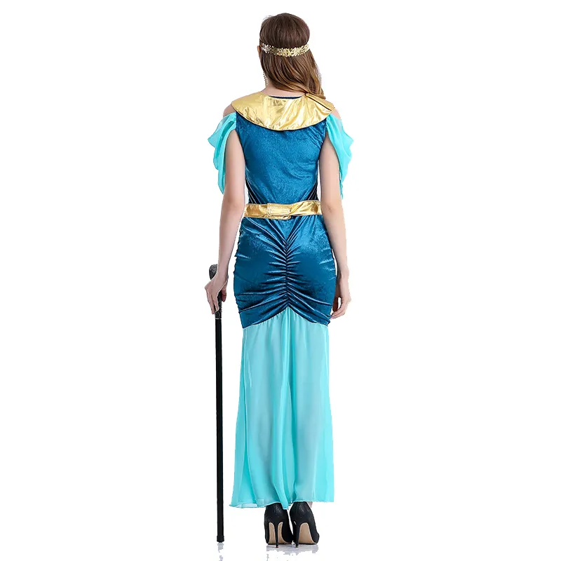 Costume da principessa di lusso di Halloween blu Abito da dea greca Abito da regina araba Egitto Costume cosplay da donna