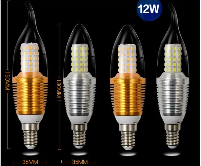 Vit E12 E27 E14 Flame High Power LED-LED-ljuskronor Ljusfilamentlampa Lampa LED-ljus