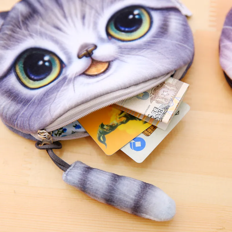Karikatür sevimli küçük kedi küçük cüzdan kısa jeton çanta fermuarlı cüzdan bayanlar yazdırmak 3D 10 adet