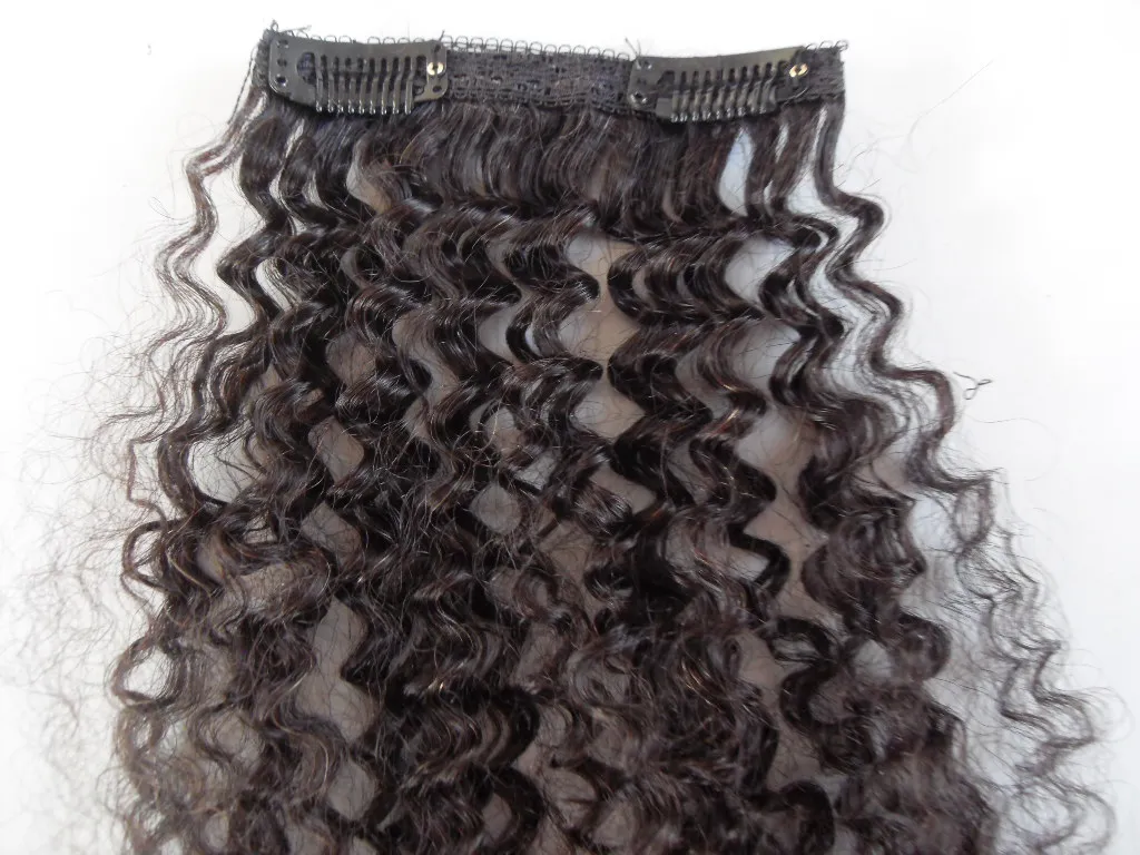 Mongools menselijk maagdelijk haarextensions met veterdoek 9 stuks met 18 clips clip-in haar kinky krullend haar donkerbruin natuurlijk b8048829