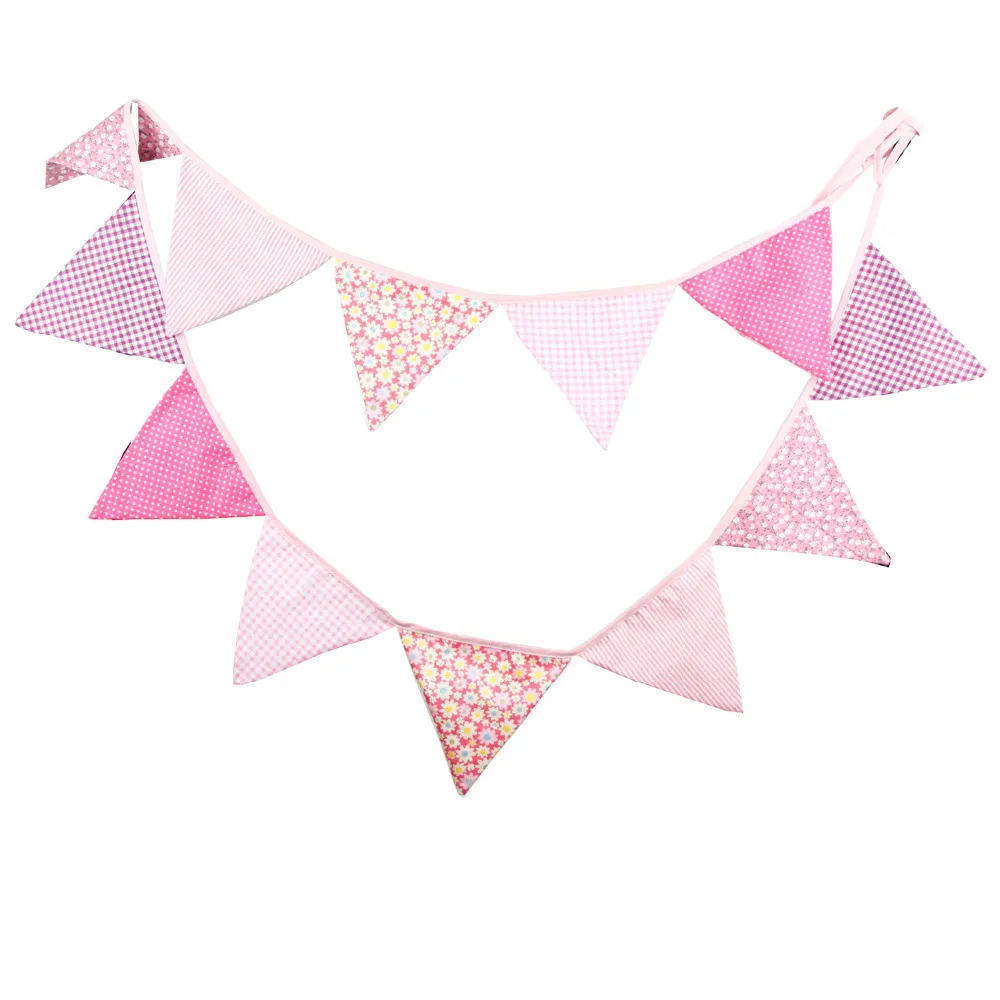 3 pezzi/lotto striscioni in tessuto di cotone rosa decorazioni decorazioni matrimoni, ghirlande, decorazioni feste di compleanno ragazze