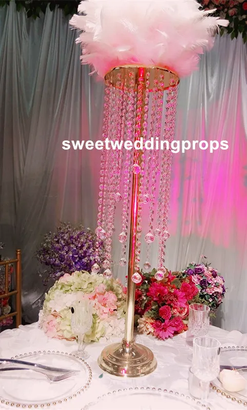 Nieuwe stijl gouden kristallen centerpieces voor bruiloft tafel, hoge bloem kaars staat
