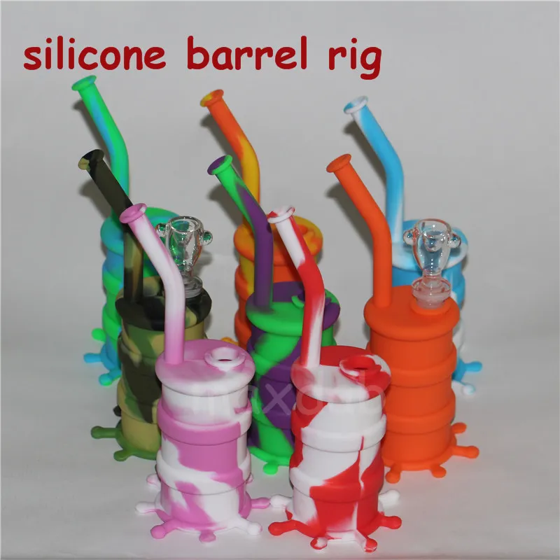 W magazynie Kolorowe Bongs Silikonowe Haishs z szkłem Diffused Deststem Silicon Water Pipe DAB RING 14 MM Złącze 5ml Silikony Wax Jar