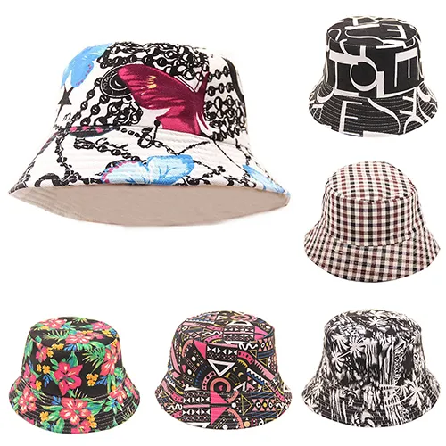 Wholesale- Women Sun Screen Bucket Hat Summer Bohemian Style Printing Travel Cap