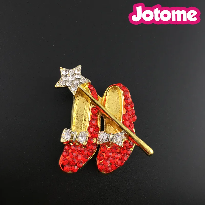 ♡dorothy♡ Gold Tone Crystal Dorothy Red Shoes Brooch Wizard From