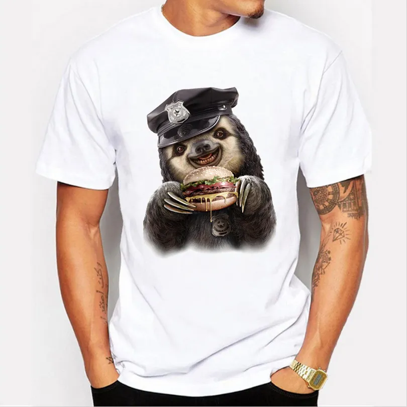 Nyanlända Rolig Sloth Ät Hamburgare Design Mens T Shirt Boy Cool Toppar Hipster Tryckt sommartröja