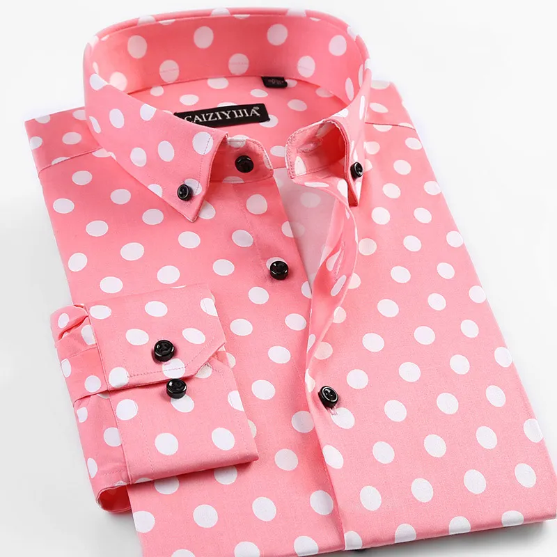 Spring Mens Designer Polka Dot Printing Clothing for Youth Long Sleeve Shirt Fashion Male Dress Shirts Casual New Cotton Shirt